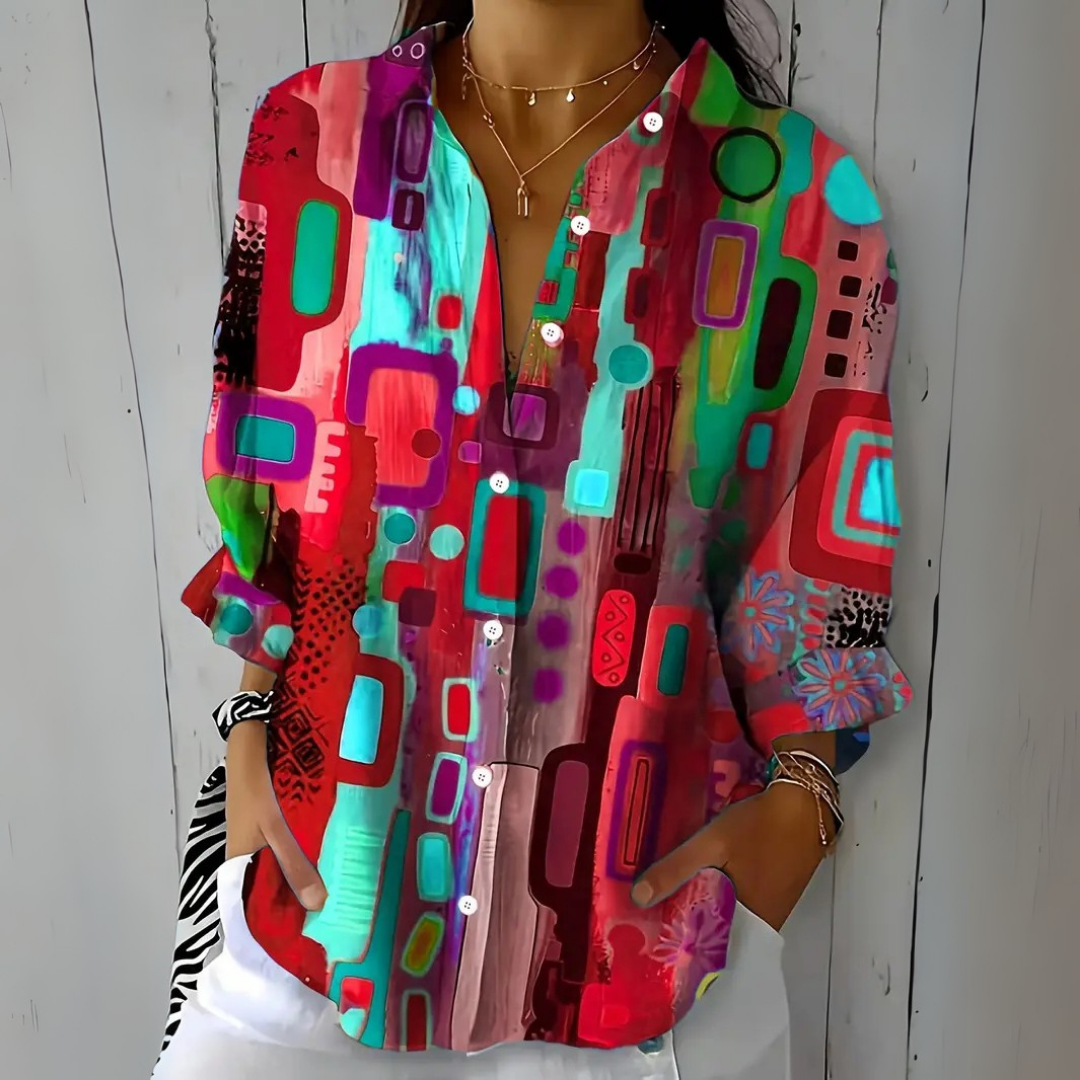 Catalina | Vibrant Artistic Button-Up Blouse - Maison Léa &amp; Lou