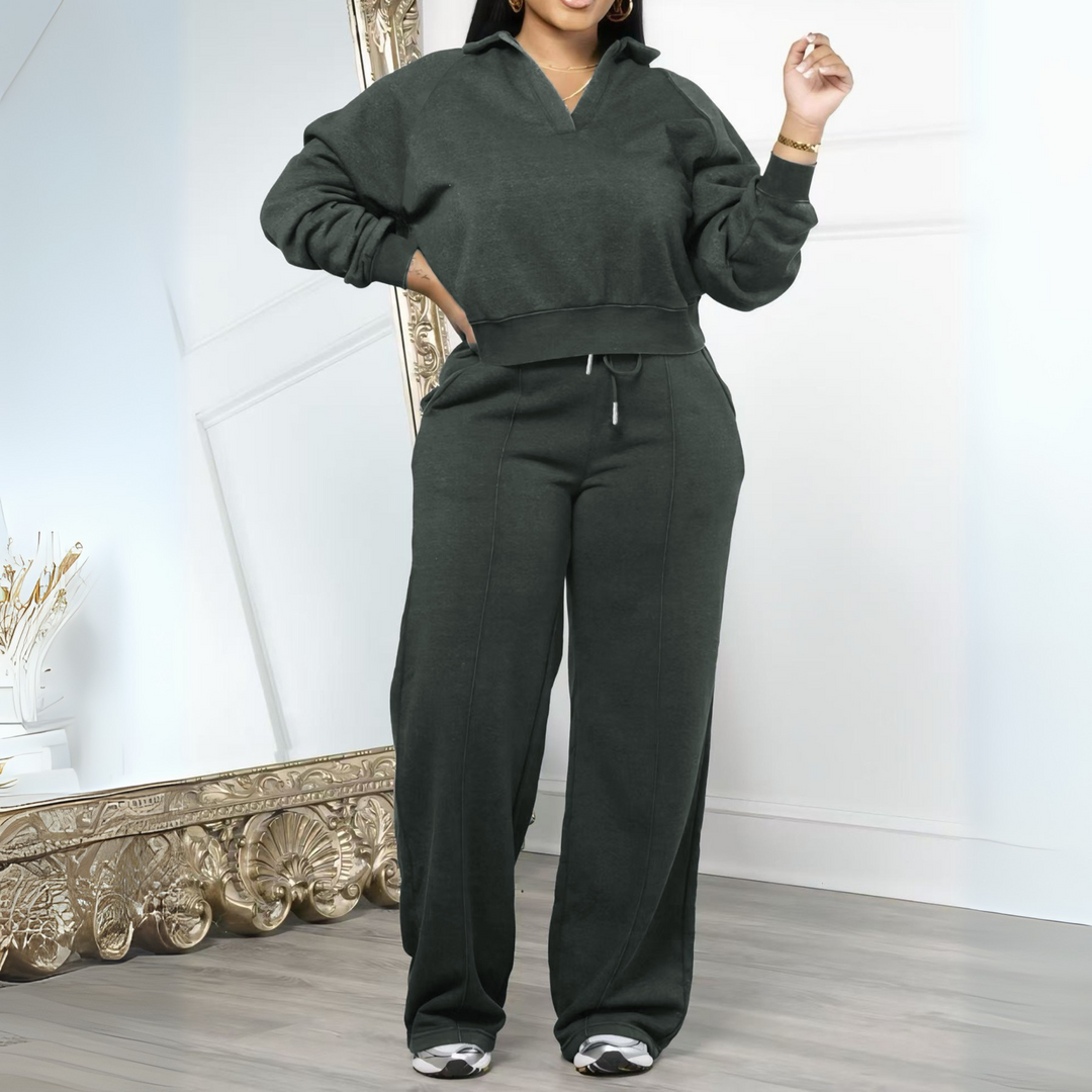 WILA™ - Casual Long Sleeve Sweatshirt and Drawstring Pants Set - Maison Léa &amp; Lou