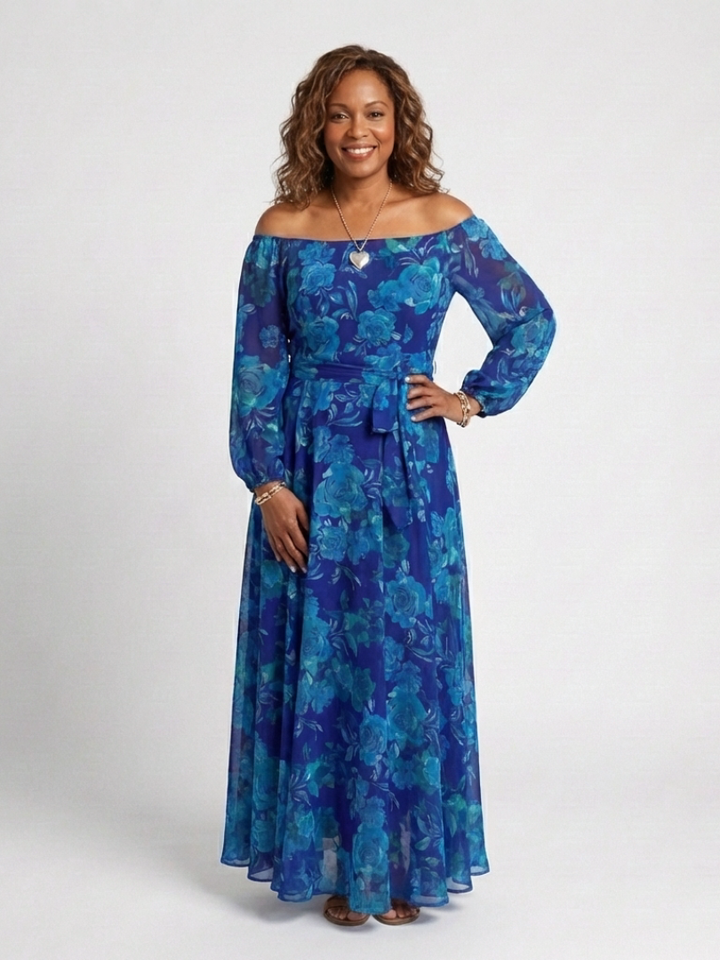 Aspen | Off Shoulder Floral Maxi Dress - Maison Léa &amp; Lou