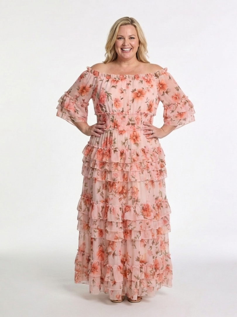 Rosalie | Off Shoulder Floral Ruffle Tiered Maxi Dress - Maison Léa &amp; Lou