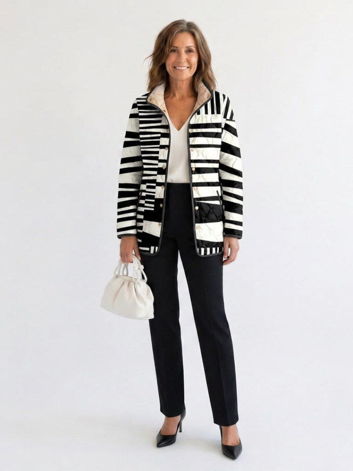 Miren | Black and White Abstract Quilted Jacket - Maison Léa &amp; Lou
