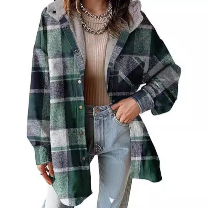 TALLULAH™ - Relaxed Fit Hooded Plaid Jacket - Maison Léa &amp; Lou
