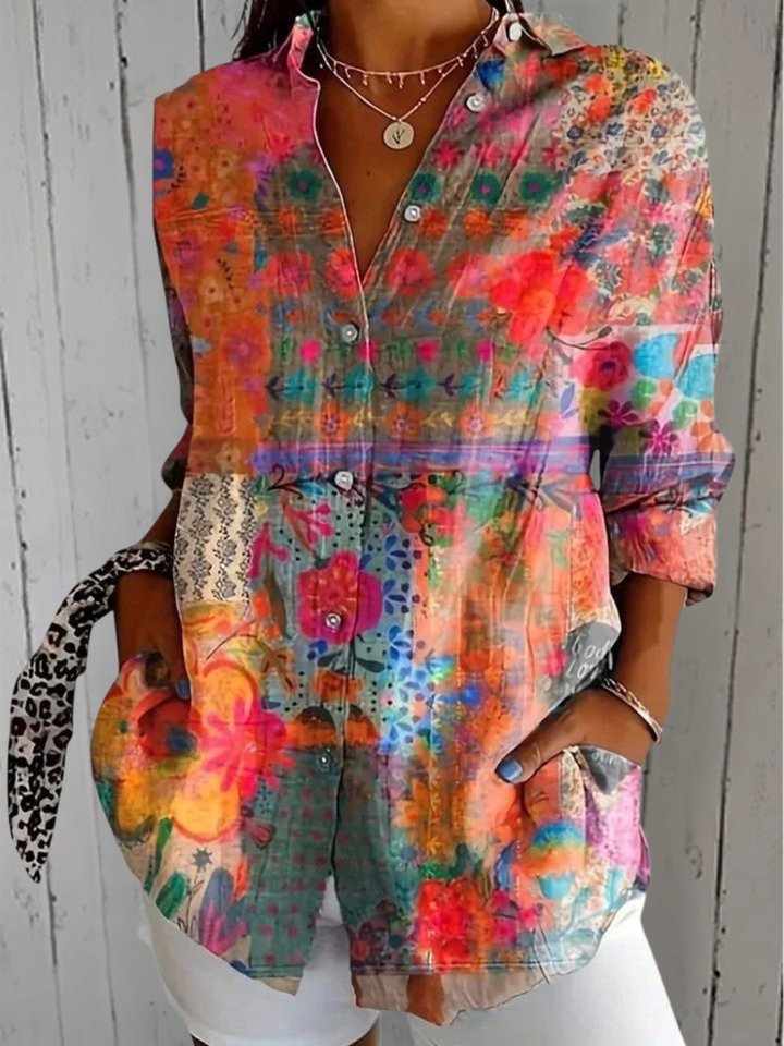 Anica | Vibrant Artistic Button-Up Blouse - Maison Léa &amp; Lou