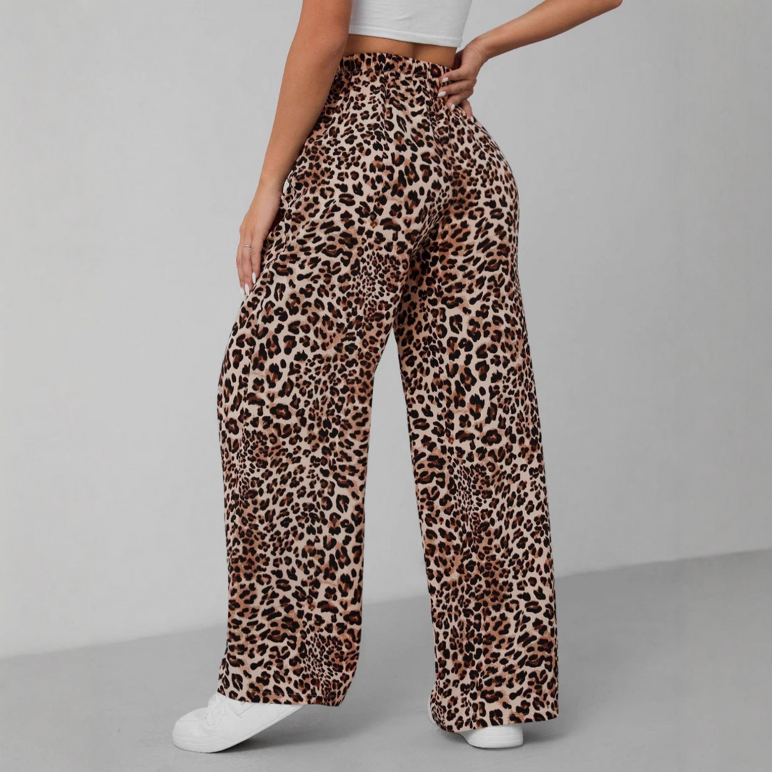 SYALA™ - Vintage Leopard Tie Front Wide Leg Pants