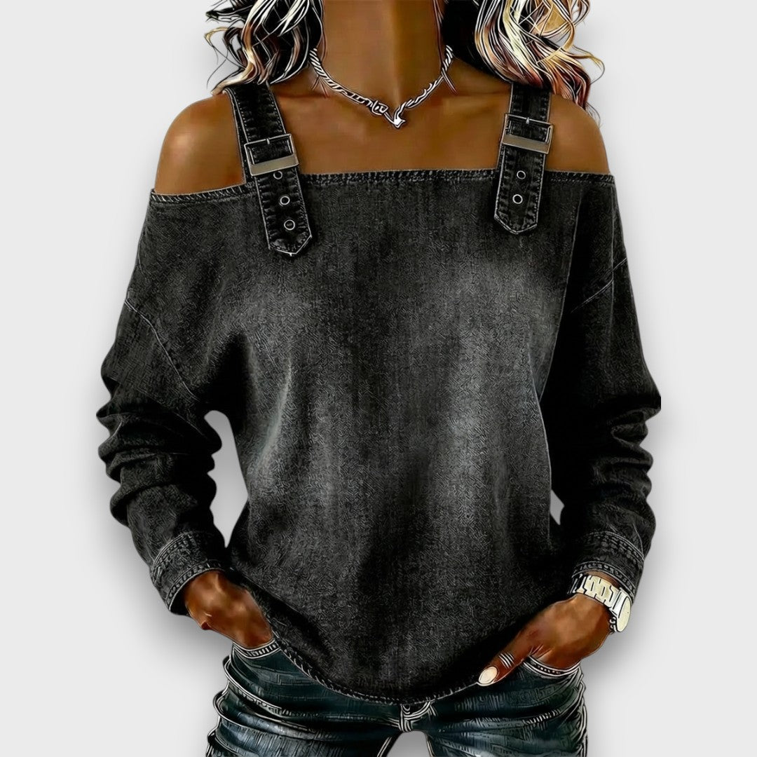 Elama™ | Off-Shoulder Denim Top - Maison Léa &amp; Lou
