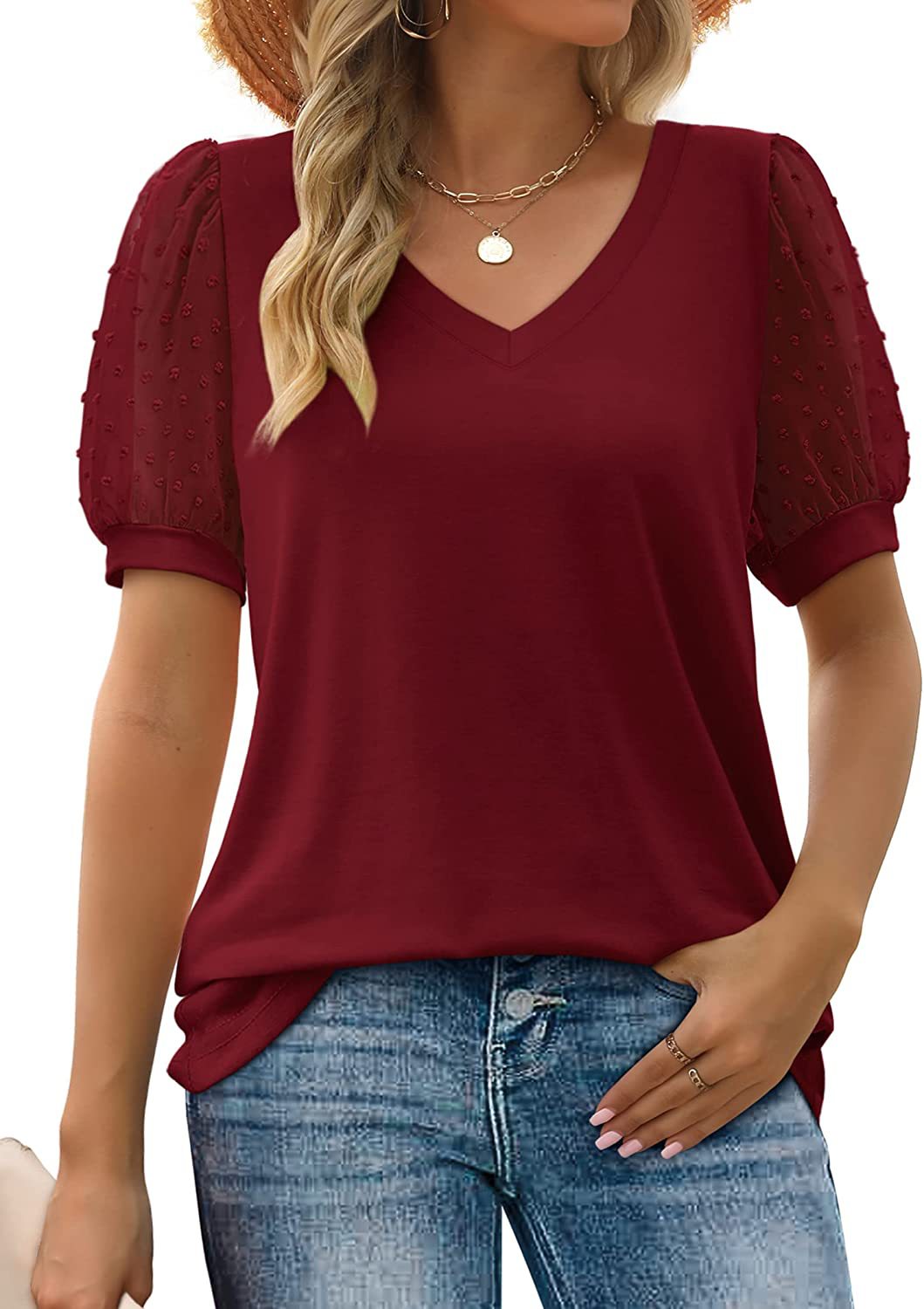 RHINA™ - Sheer Sleeve V-Neck Top - Maison Léa &amp; Lou