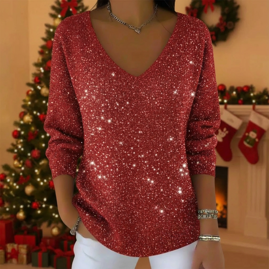 Noëlle™ | Sparkling Holiday V-Neck Top - Maison Léa & Lou