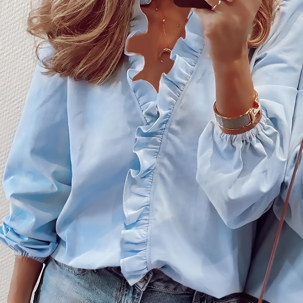 MAISY™ – Ruffled V-Neck Blouse - Maison Léa & Lou