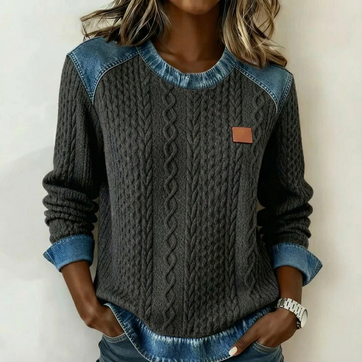 Averique™ | Knit Denim Accent Sweater - Maison Léa &amp; Lou