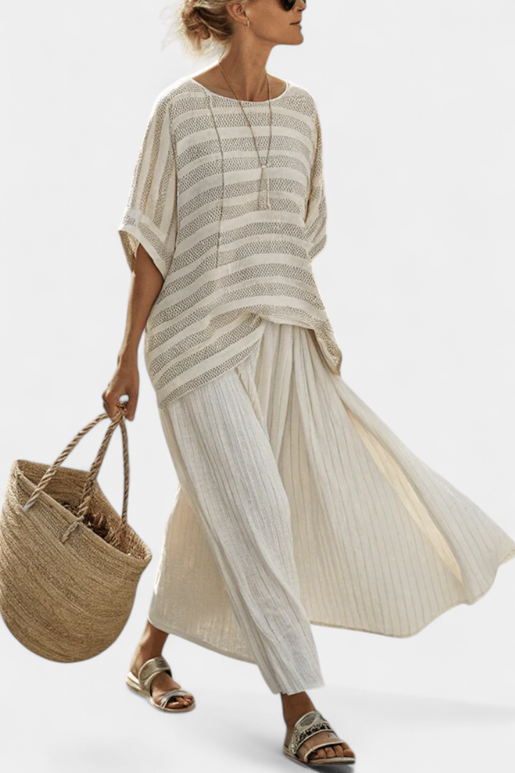 Westlyn | Comfortable Striped Bamboo Top &amp; Flowing Linen Pants - Maison Léa &amp; Lou