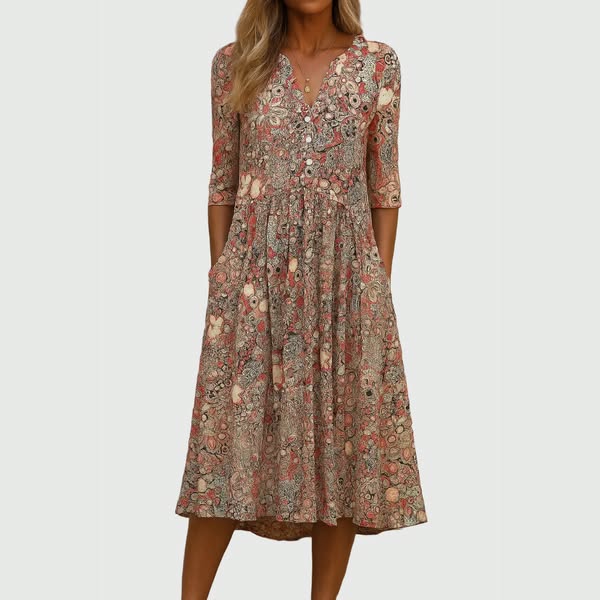 Harlow™ | Graceful Midi Dress With Pockets - Maison Léa &amp; Lou