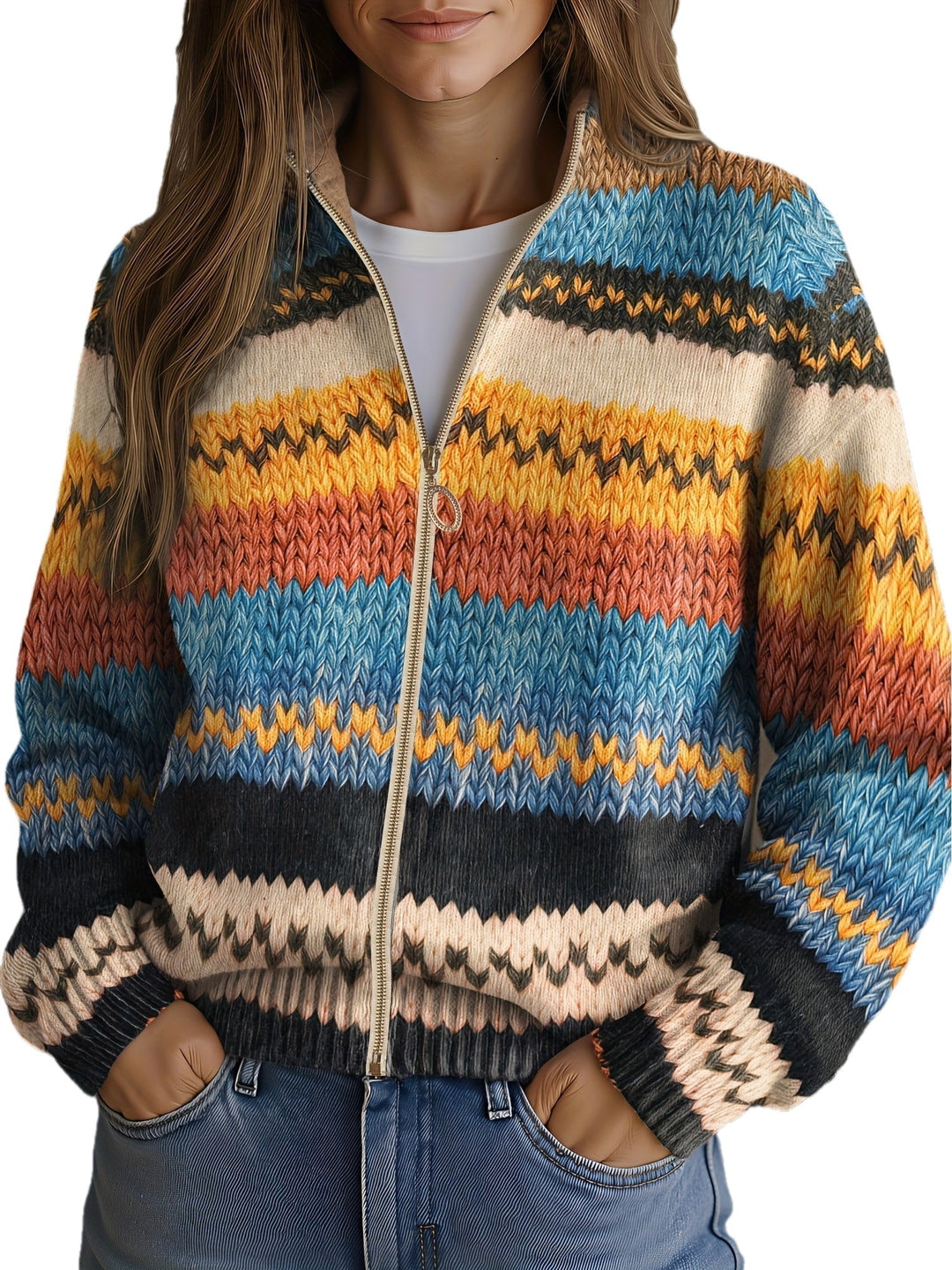 Yseult™ | Multicolor Zigzag Striped Knit Cardigan - Maison Léa &amp; Lou