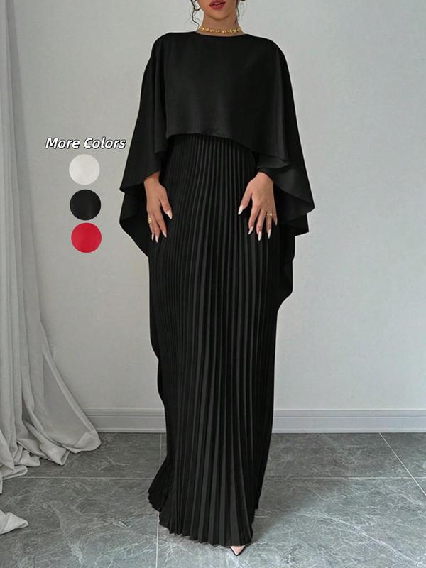 NORIE™ - Elegant Pleated Cloak-Sleeve Maxi Dress - Maison Léa &amp; Lou