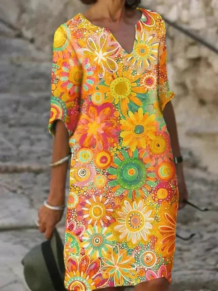 Evelyn | Vibrant Floral Midi Dress - Maison Léa &amp; Lou
