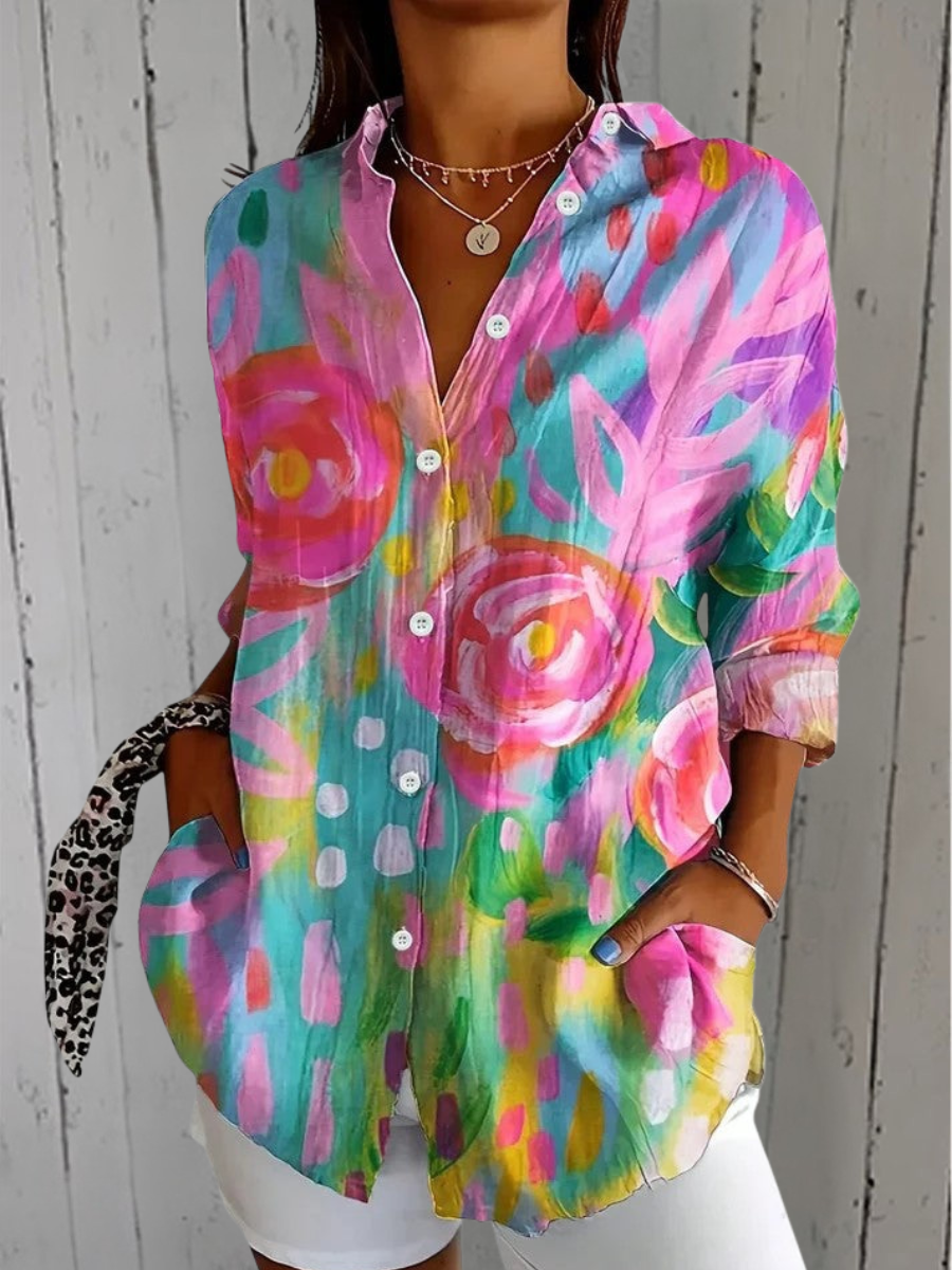 Anica | Vibrant Artistic Button-Up Blouse - Maison Léa &amp; Lou