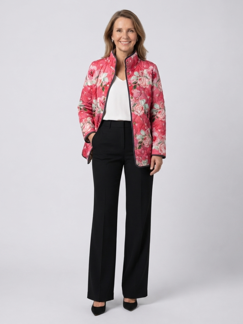 Freya | Charming Pink Floral Print Quilted Jacket - Maison Léa &amp; Lou
