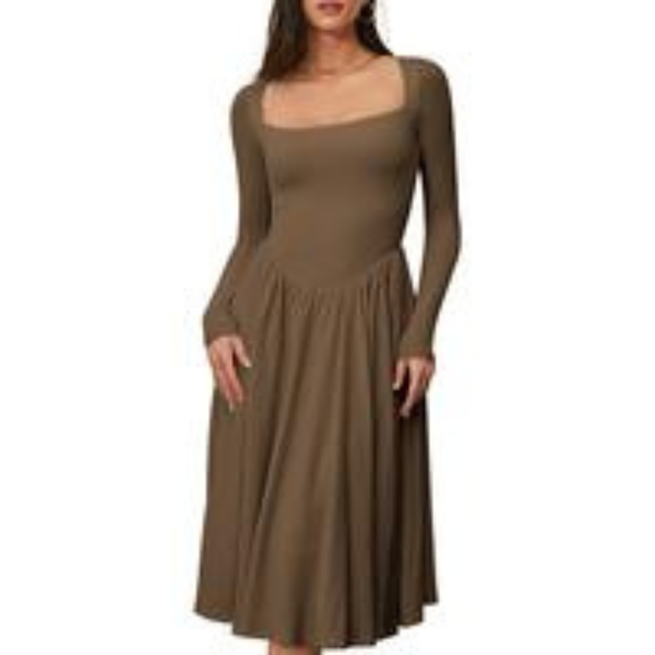 PAIGE™ - Timeless Long Sleeve Square Neck Midi Dress - Maison Léa &amp; Lou