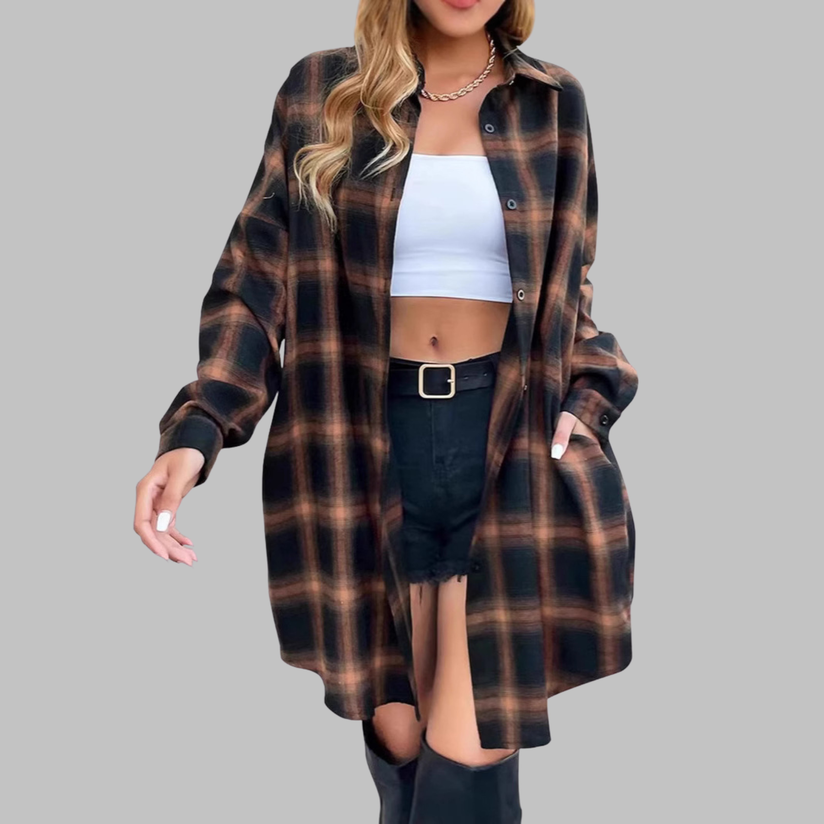 CINA™ - Classy Button Down Plaid Long-Sleeve Jacket - Maison Léa & Lou