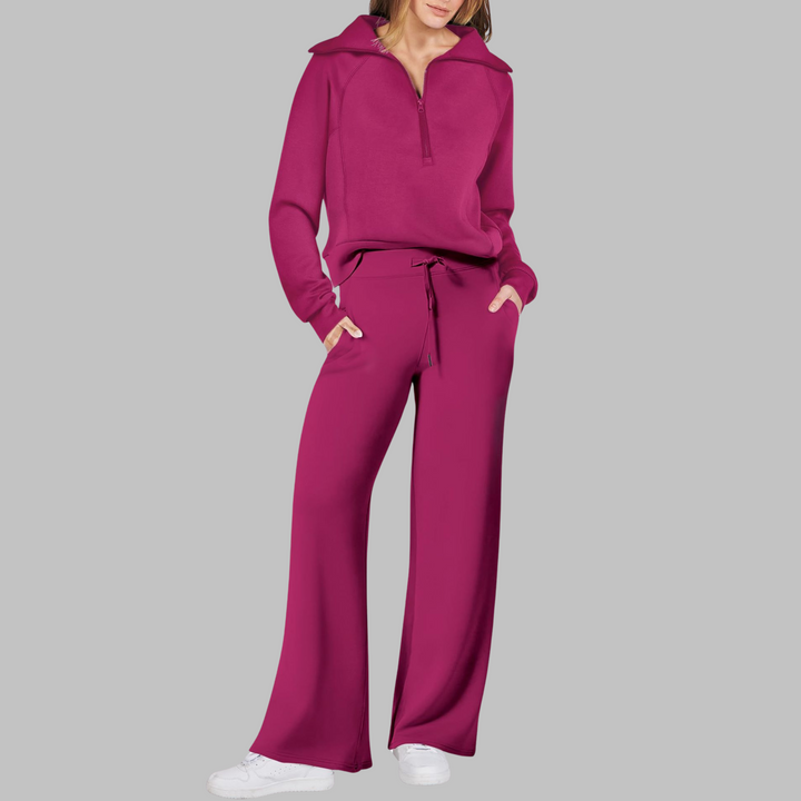 UDAY™ - Comfy Half Zip Sweatshirt and Wide Leg Pants Set - Maison Léa &amp; Lou