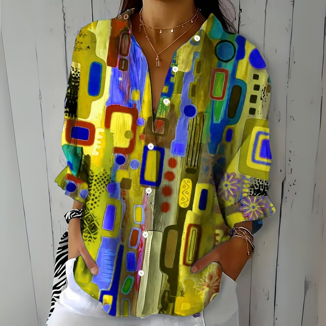 Catalina | Vibrant Artistic Button-Up Blouse - Maison Léa &amp; Lou