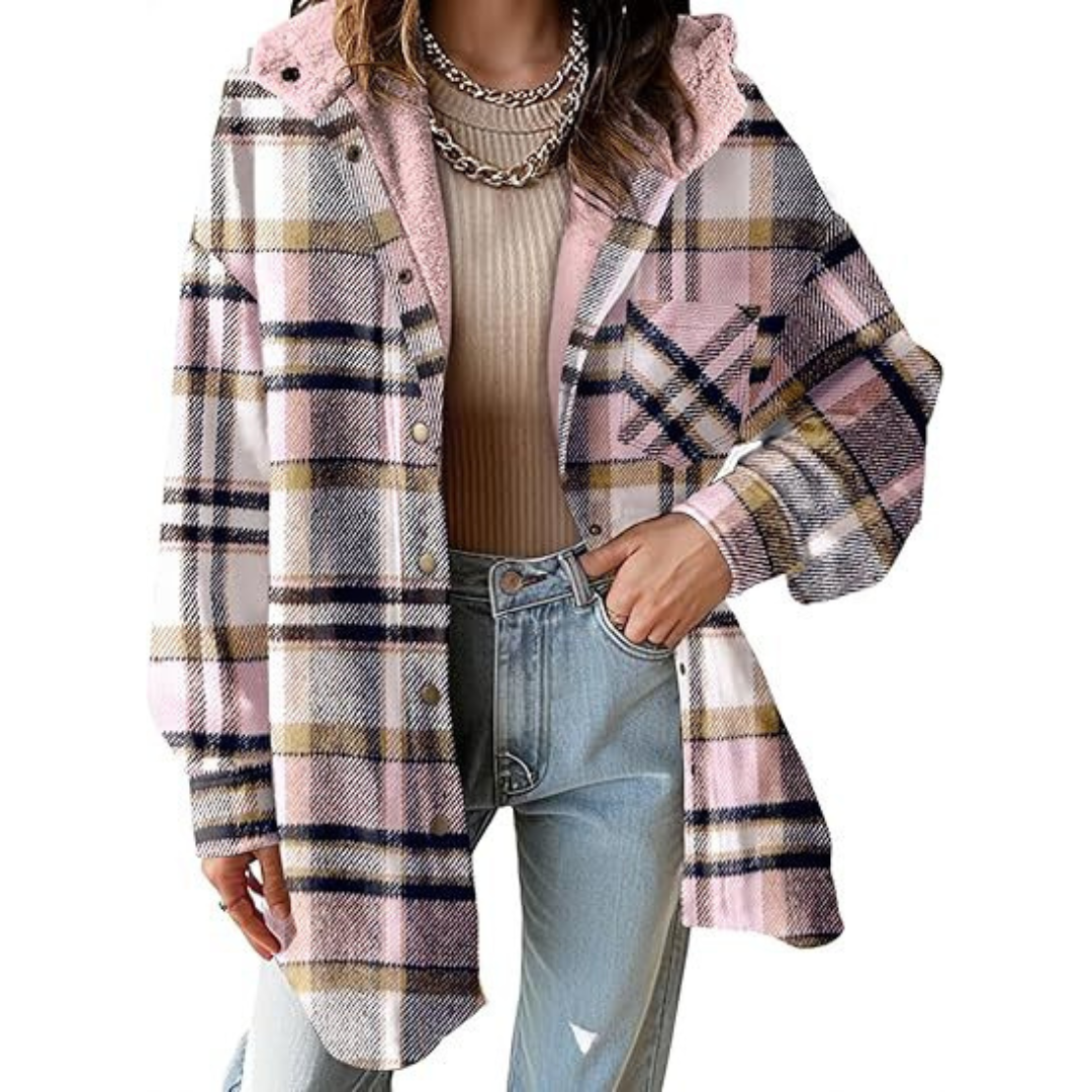 TALLULAH™ - Relaxed Fit Hooded Plaid Jacket - Maison Léa &amp; Lou