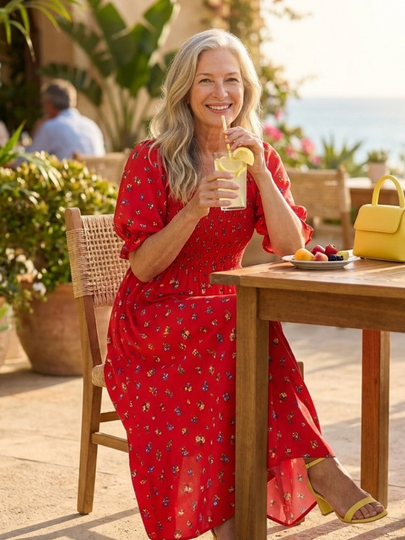Delphine | Square Neck Floral Puff Sleeve Midi Dress - Maison Léa &amp; Lou