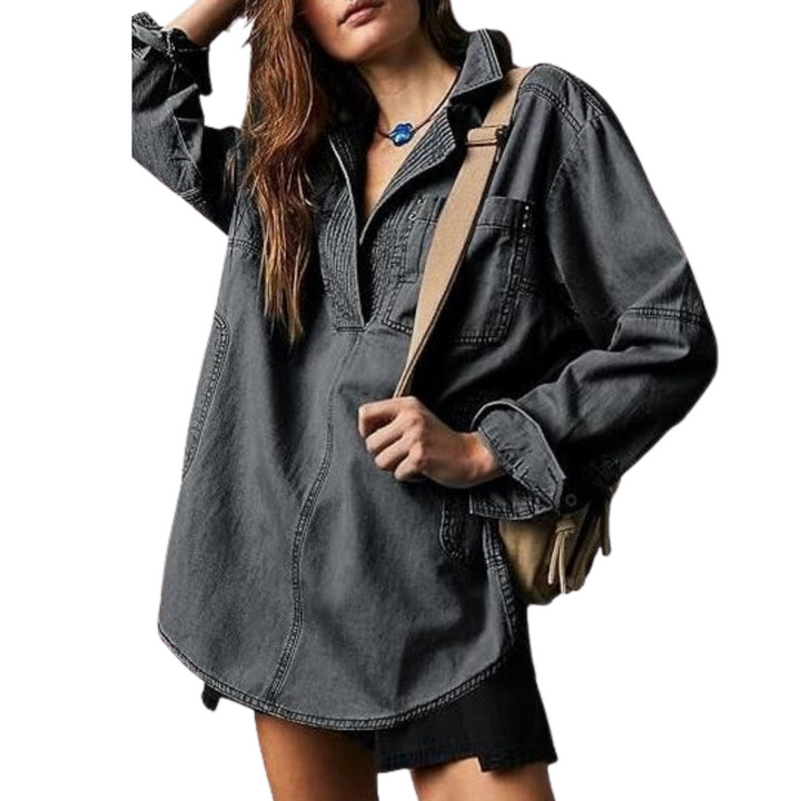 Nalinae™ | Chic V-Neck  Denim Tunic Top - Maison Léa &amp; Lou