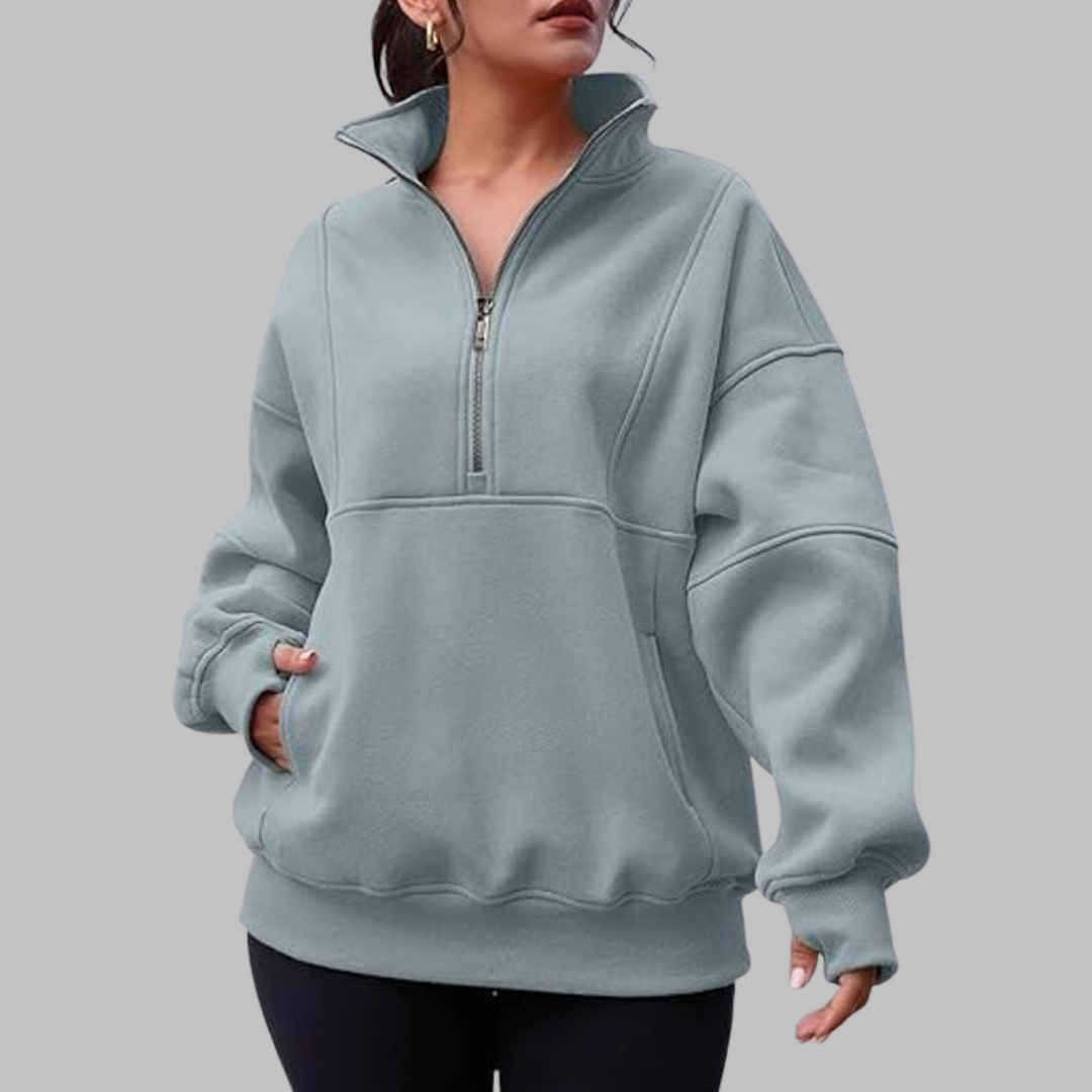 PSALM™ - Comfy Collar Half Zip Oversized Long Sleeve Sweatshirt - Maison Léa &amp; Lou