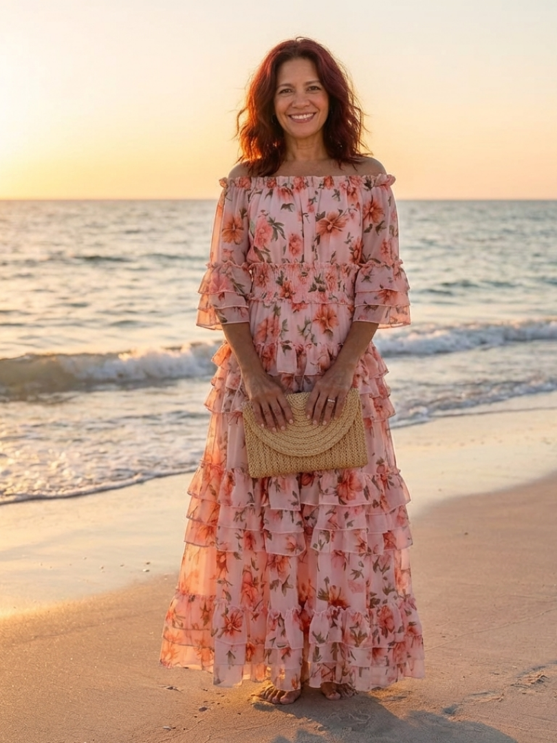 Rosalie | Off Shoulder Floral Ruffle Tiered Maxi Dress - Maison Léa &amp; Lou