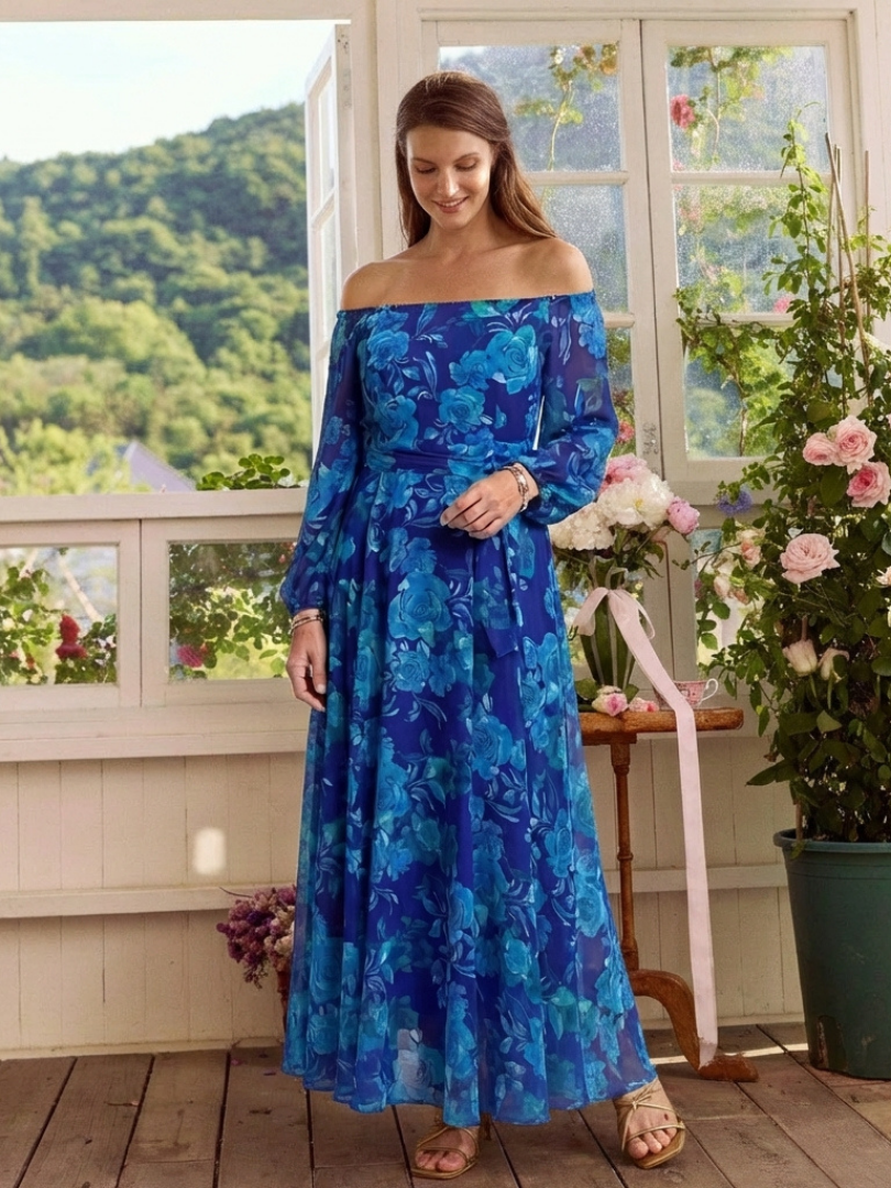 Aspen | Off Shoulder Floral Maxi Dress - Maison Léa &amp; Lou