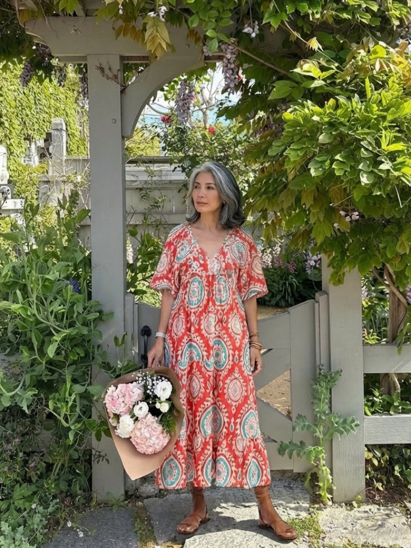 ZARIA | PAISLEY PRINT V NECK SHORT SLEEVE MIDI DRESS - Maison Léa &amp; Lou