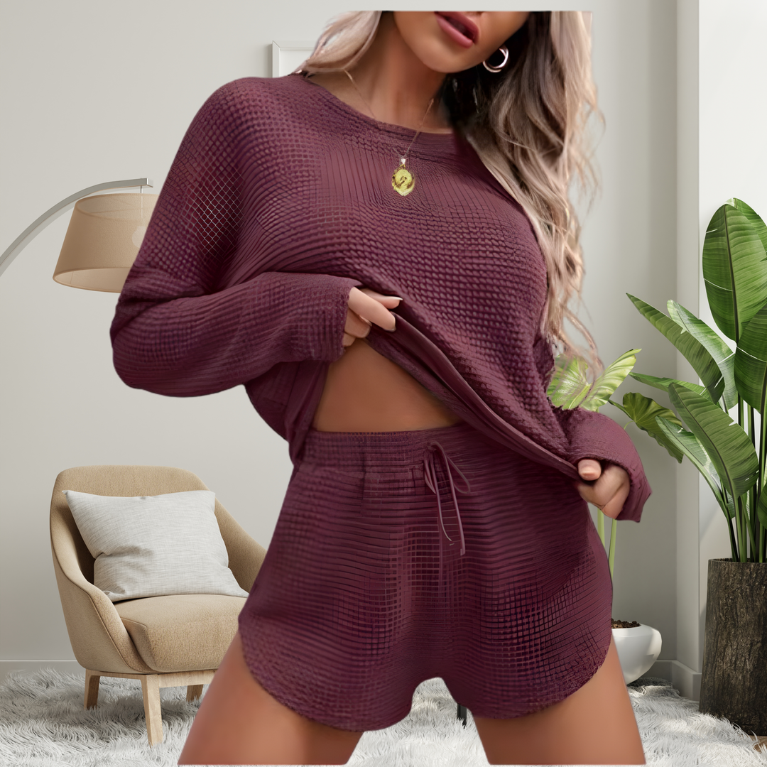 YASMERE™ - Casual Long Sleeve Top and Short Pajama Set - Maison Léa &amp; Lou