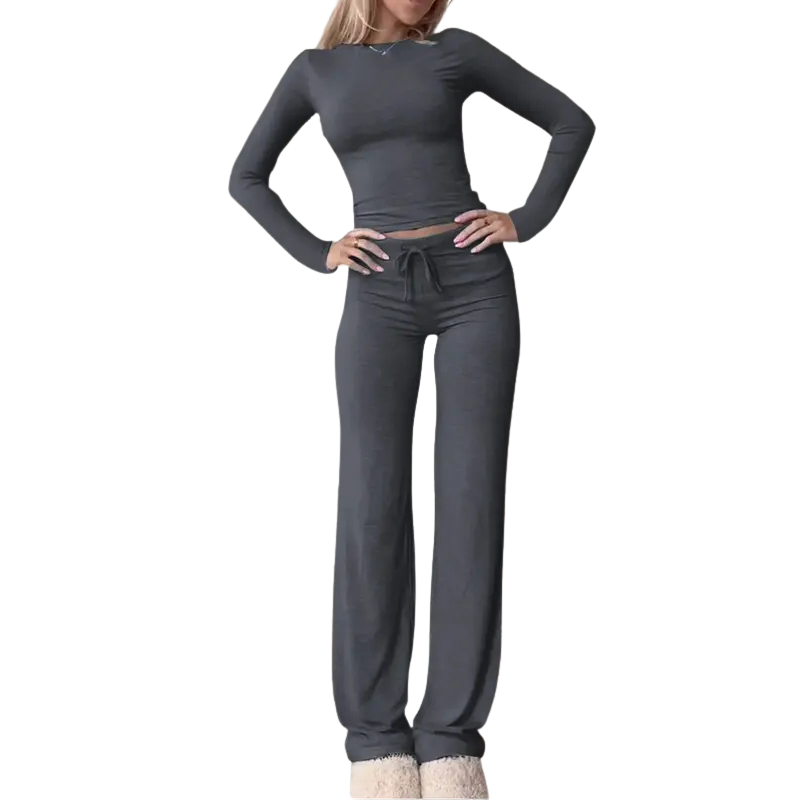 CECILY™ – Slim Fit Long Sleeve Crop Tee &amp; Pants Matching Set