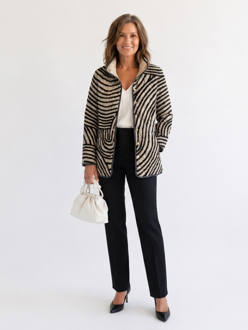 Inaya | Retro Hand-Drawn Circle Design Quilted Jacket - Maison Léa & Lou