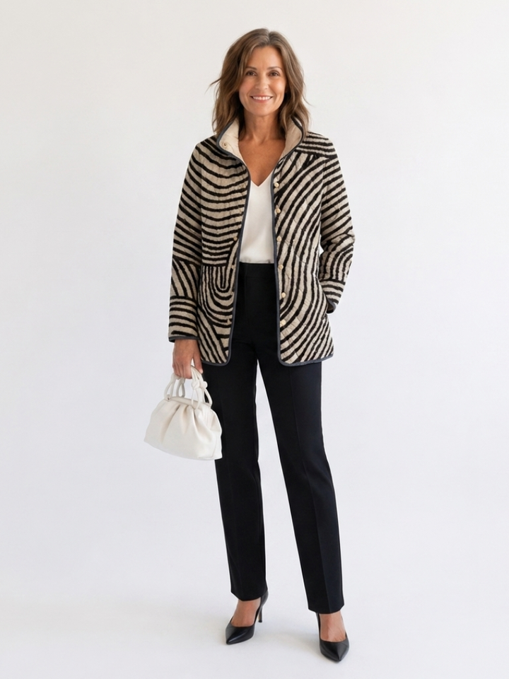 Inaya | Retro Hand-Drawn Circle Design Quilted Jacket - Maison Léa &amp; Lou