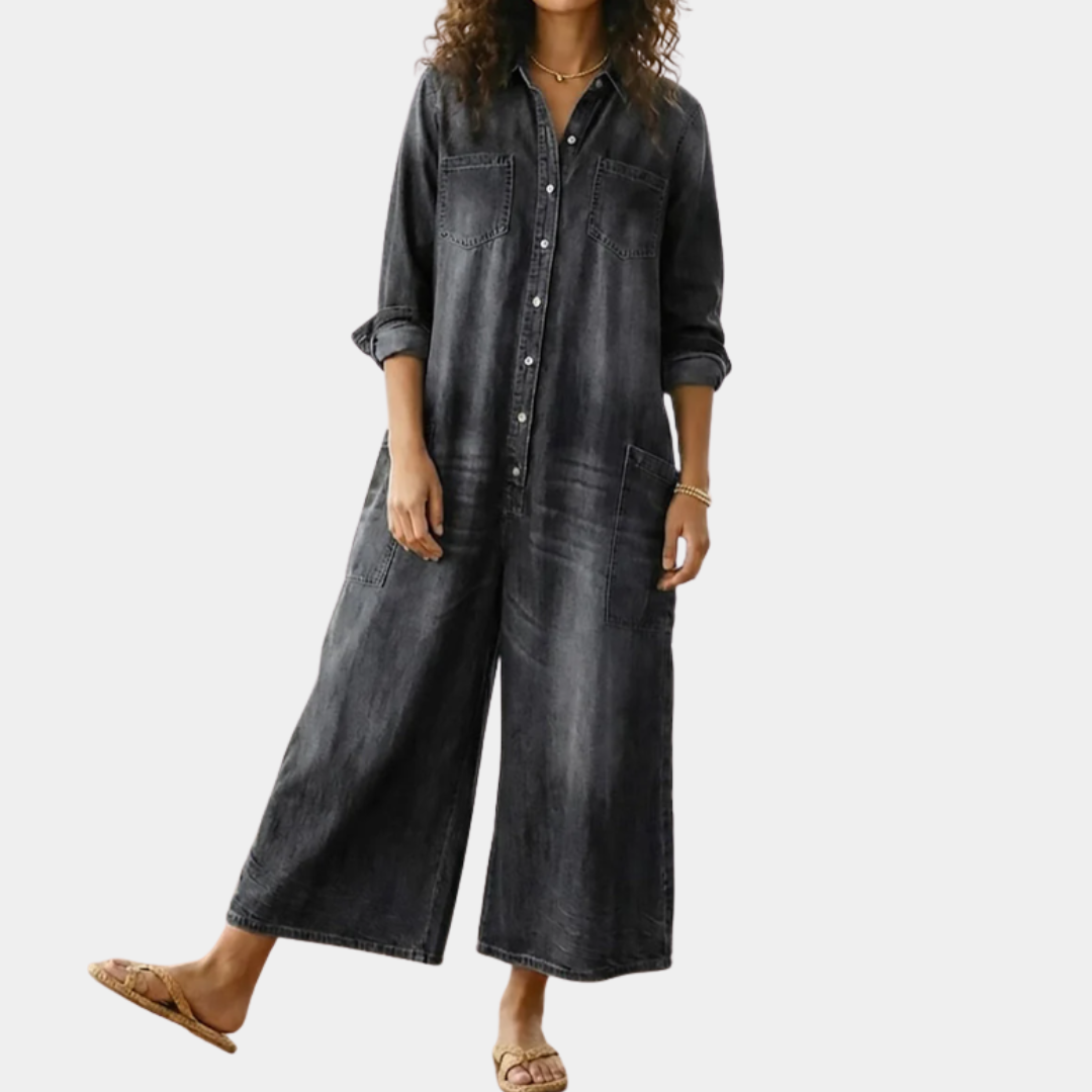 Diana | Vintage Washed Soft Cotton Denim Jumpsuit with Button Closure - Maison Léa & Lou