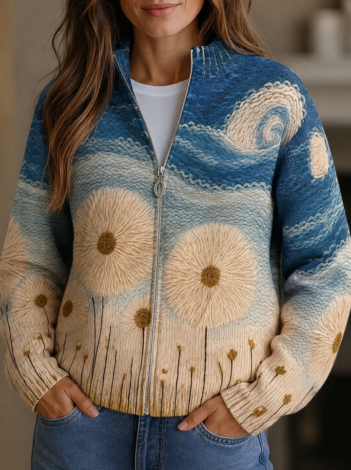 Yolanda™ | Dandelion Meadow Quilted Zip Cardigan - Maison Léa &amp; Lou