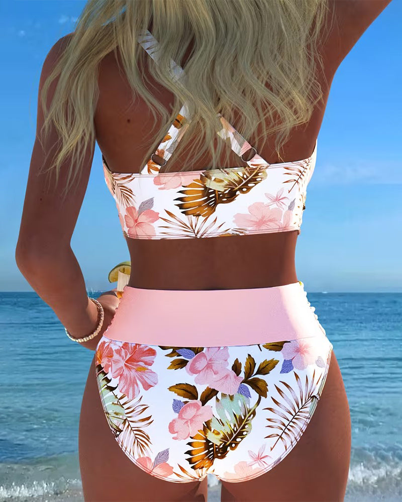 Jolina™ | Floral Contrast Split Bikini - Maison Léa &amp; Lou