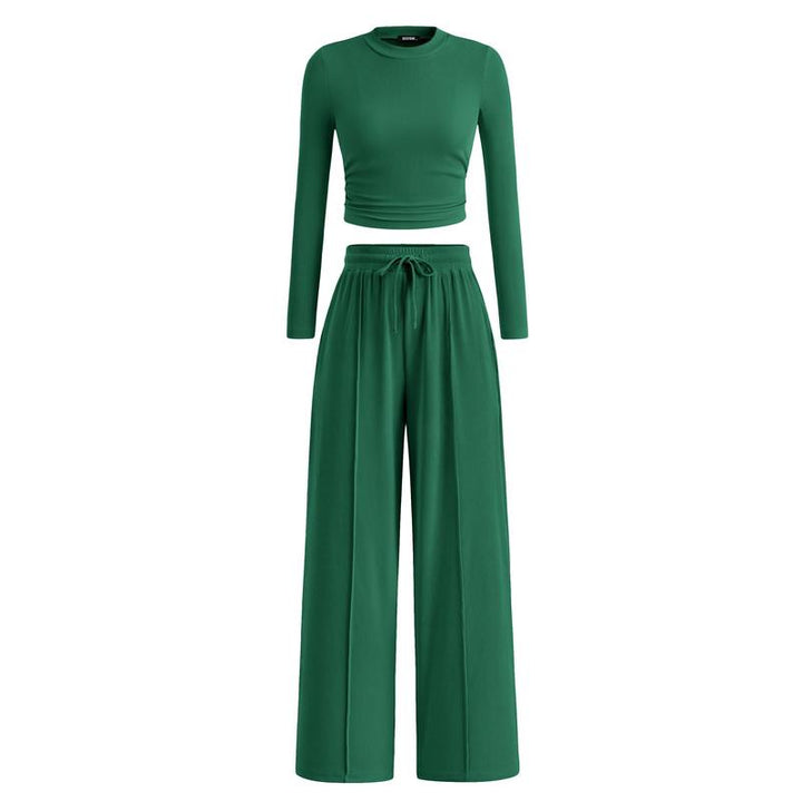 MIRELA™ - Ribbed Knit Long Sleeve Crop Top and Matching Pants Set