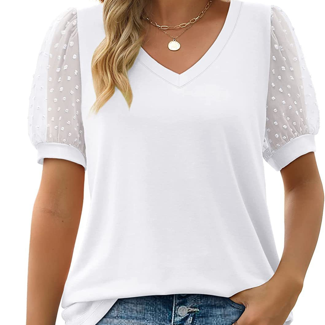RHINA™ - Sheer Sleeve V-Neck Top - Maison Léa & Lou