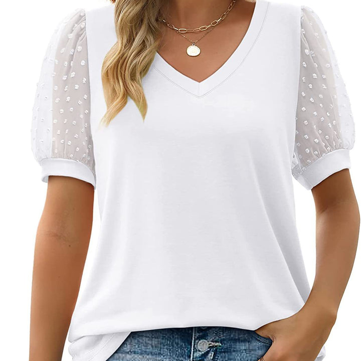 RHINA™ - Sheer Sleeve V-Neck Top - Maison Léa &amp; Lou