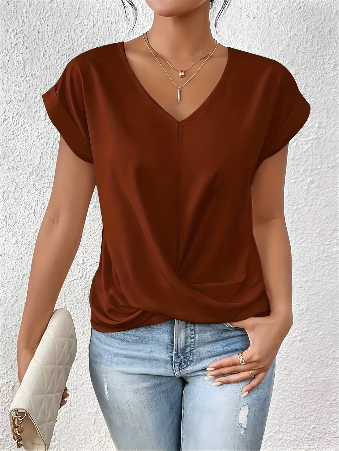 MEIKA™ – Classic Twist Detail V-Neck Top - Maison Léa &amp; Lou