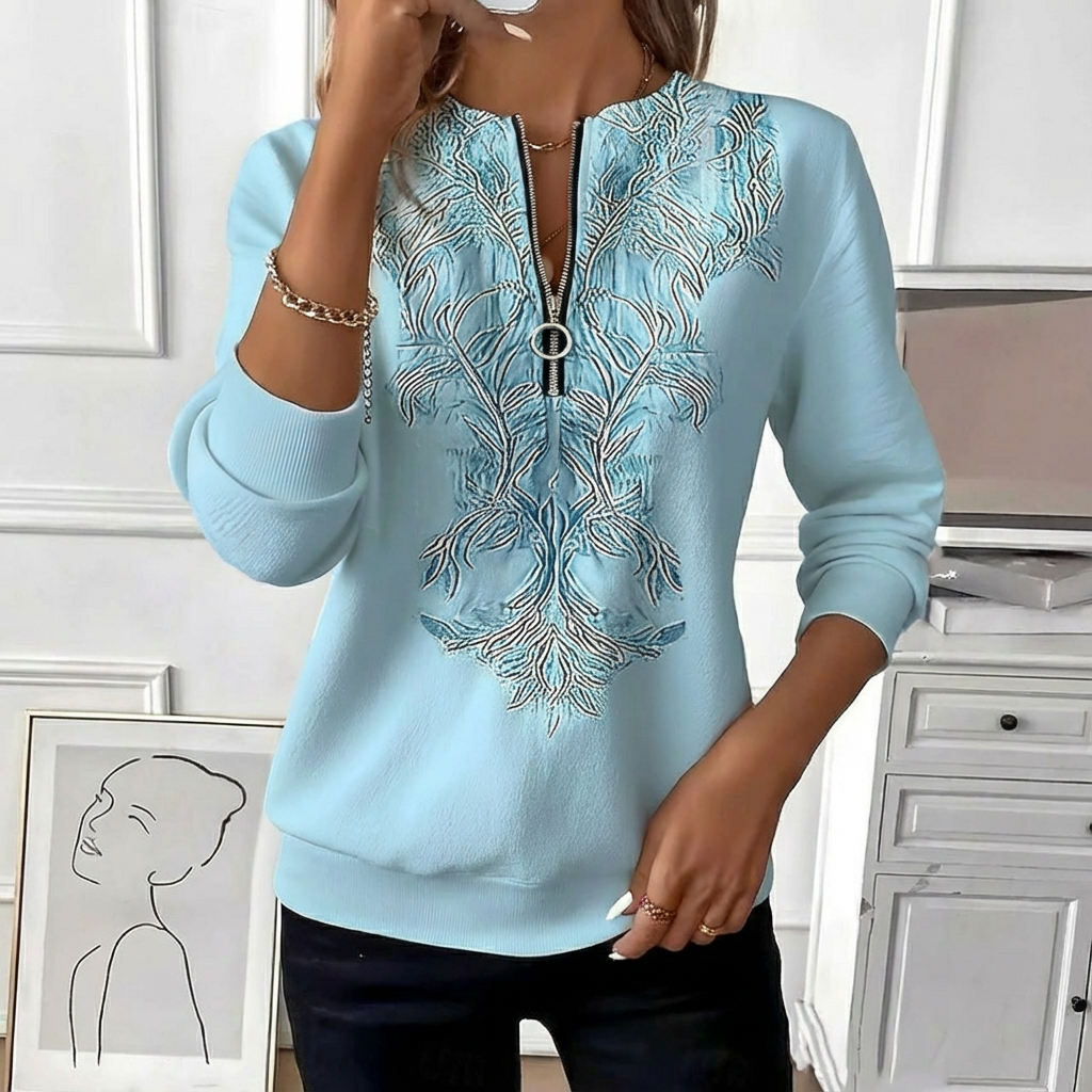 Soraya™ | Elegant Zip-Front Embroidered Sweater - Maison Léa & Lou