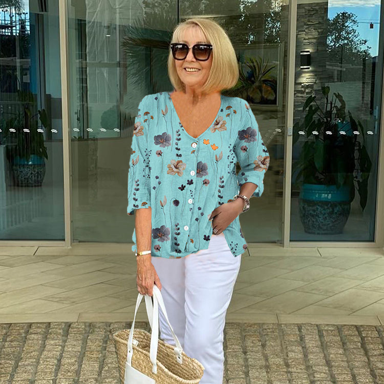 Joanne™ | Printed Button Tunic Top - Maison Léa &amp; Lou