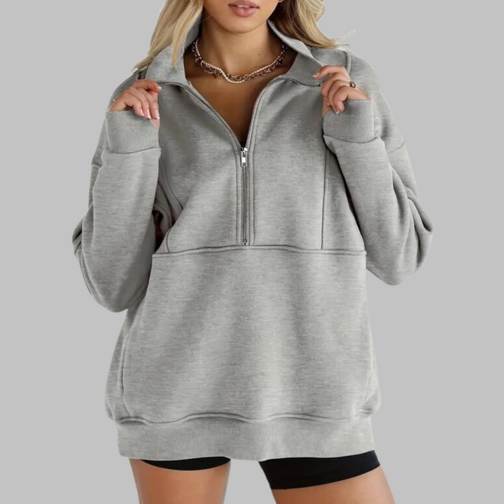 PSALM™ - Comfy Collar Half Zip Oversized Long Sleeve Sweatshirt - Maison Léa &amp; Lou