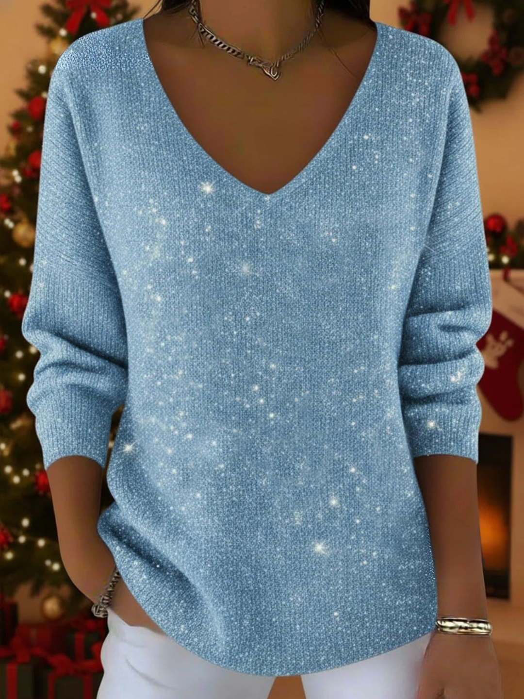 Noëlle™ | Sparkling Holiday V-Neck Top - Maison Léa &amp; Lou
