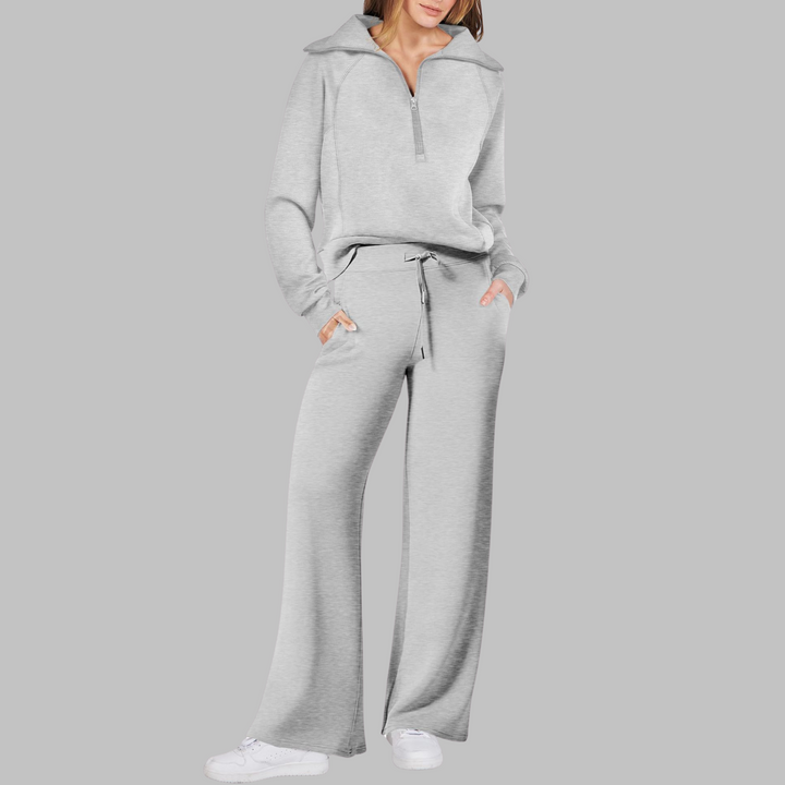 UDAY™ - Comfy Half Zip Sweatshirt and Wide Leg Pants Set - Maison Léa &amp; Lou