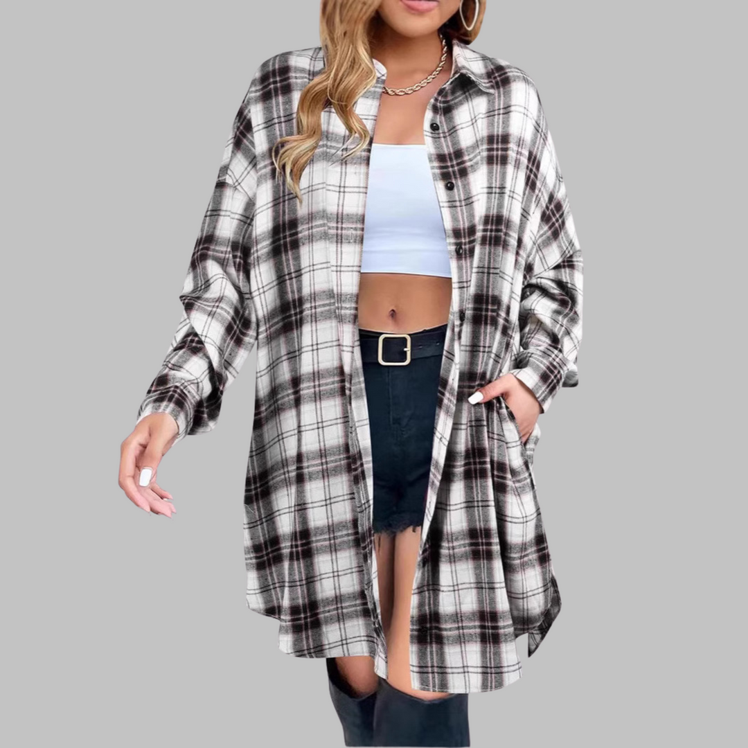 CINA™ - Classy Button Down Plaid Long-Sleeve Jacket - Maison Léa &amp; Lou