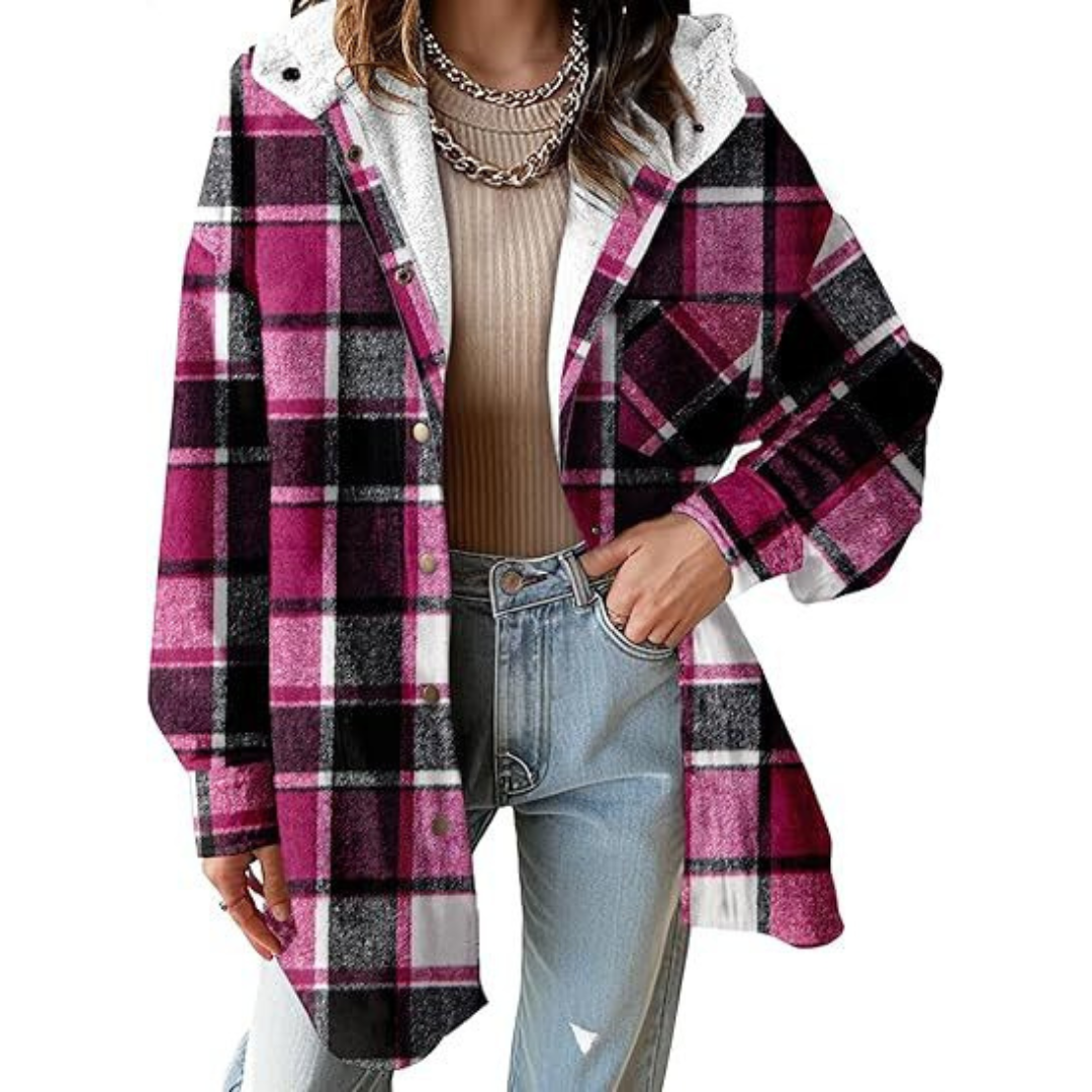TALLULAH™ - Relaxed Fit Hooded Plaid Jacket - Maison Léa &amp; Lou