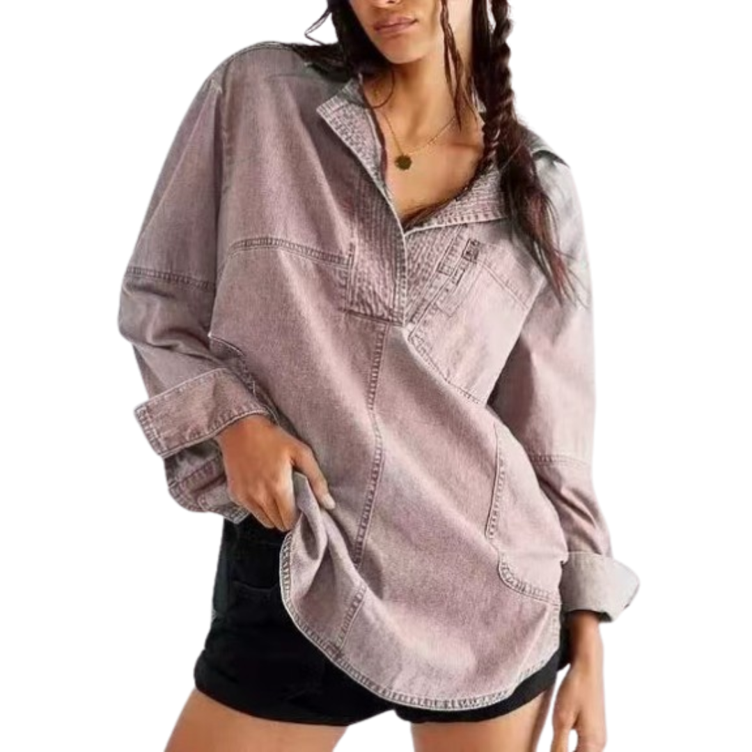 Nalinae™ | Chic V-Neck  Denim Tunic Top - Maison Léa &amp; Lou